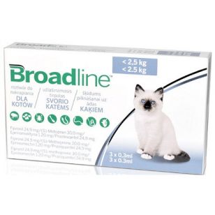 BROADLINE CAT 0.3 ML - Solutie Antiparazitara Spot-On Pentru Pisici (<2,5 Kg) - 1 Cutie - 3 Aplicatoare