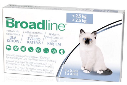 BROADLINE CAT 0.3 ML - Solutie Antiparazitara Spot-On Pentru Pisici (<2,5 Kg) - 1 Cutie - 3 Aplicatoare