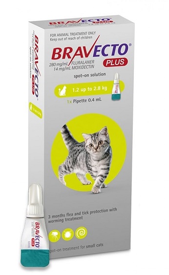 BRAVECTO PLUS SPOT ON CAT 112.5 MG (1.2 - 2.8 KG) -  1 PIPETA