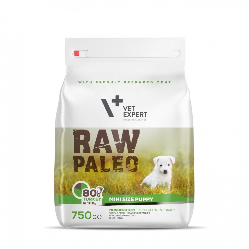 RAW PALEO MINI SIZE PUPPY - HRANA USCATA CATEI RASE MICI - 750 G