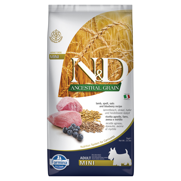 ND Ancestral Grain Dog Lamb, Spelt, Oats and Blueberry Adult Mini - 7 kg