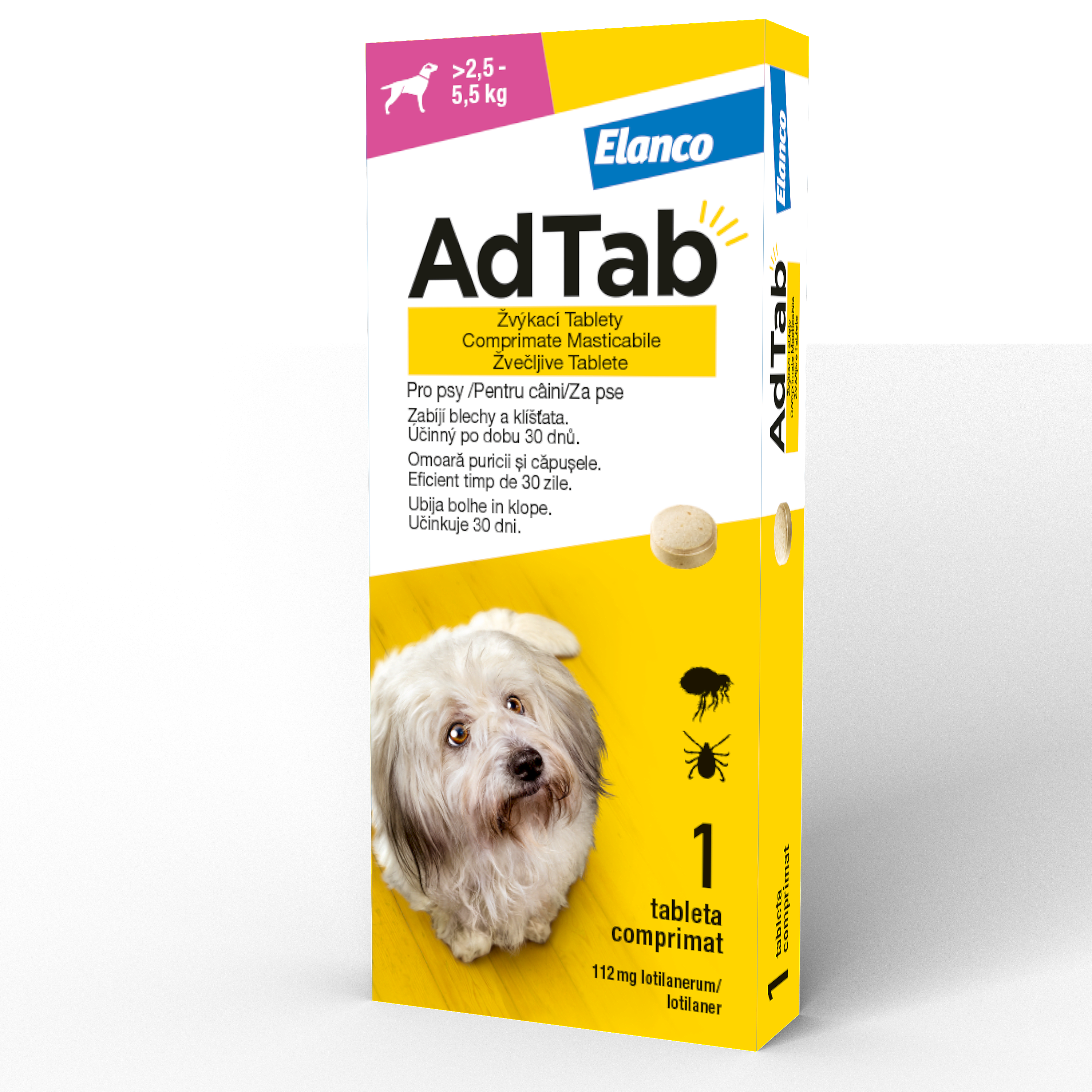 ADTAB 112 MG - 1 COMPRIMAT MASTICABIL PENTRU CÂINI (2.5 KG - 5.5 KG)