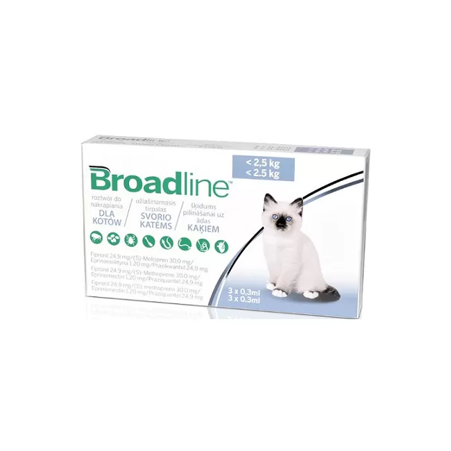 BROADLINE CAT 0.3 ML - Solutie Antiparazitara Spot-On Pentru Pisici (&lt;2,5 Kg) - 1 Cutie - 3 Aplicatoare