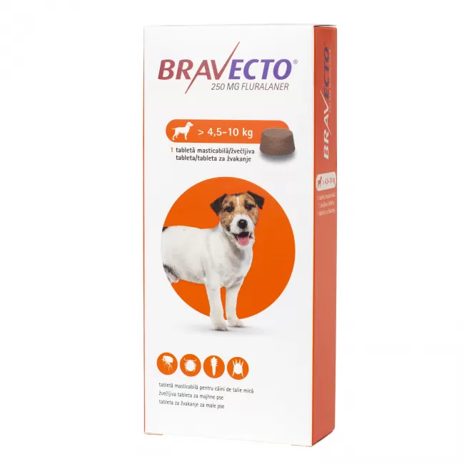 Bravecto 250 mg ( &gt;4,5 - 10 Kg ) - 1 Comprimat Masticabil