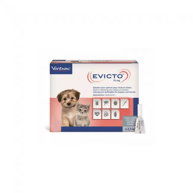 EVICTO caine si pisica 15 mg  (&lt; 2.5 kg ) - 4 PIPETE