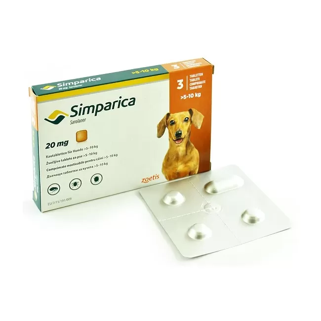 SIMPARICA 20 MG (5-10 KG) X 3 TABLETE