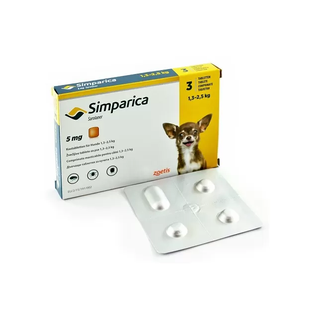 SIMPARICA 5 MG (1,3-2,5 KG) X 3 TABLETE