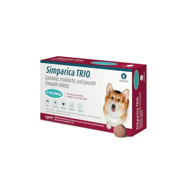 SIMPARICA TRIO CAINI 24 MG (10-20 KG) - 1 COMPRIMAT MASTICABIL