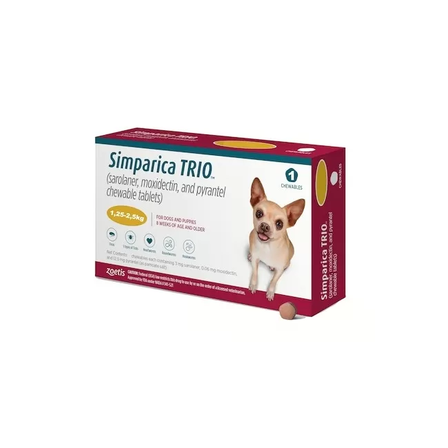 SIMPARICA TRIO CAINI 3 MG (1.25-2.5 KG) - 1 COMPRIMAT MASTICABIL
