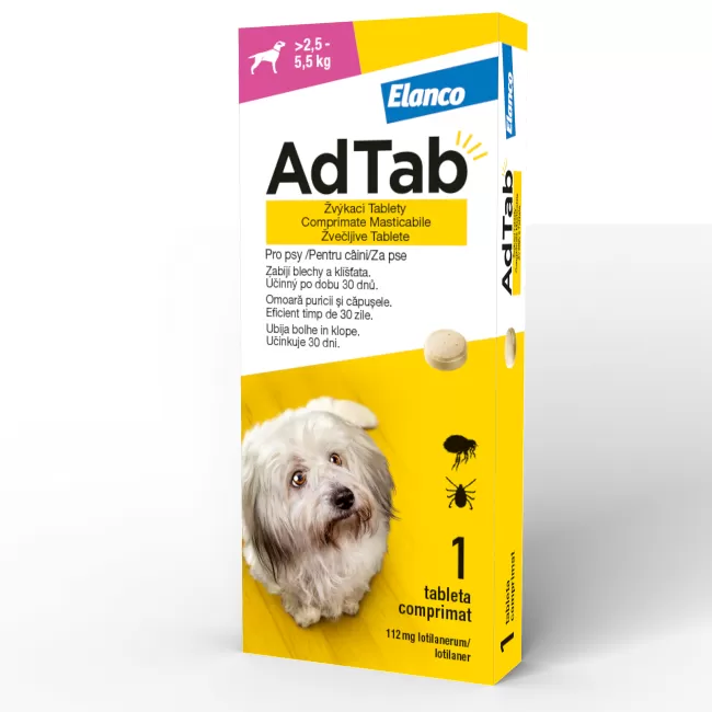 ADTAB 112 MG - 1 COMPRIMAT MASTICABIL PENTRU CÂINI (2.5 KG - 5.5 KG)